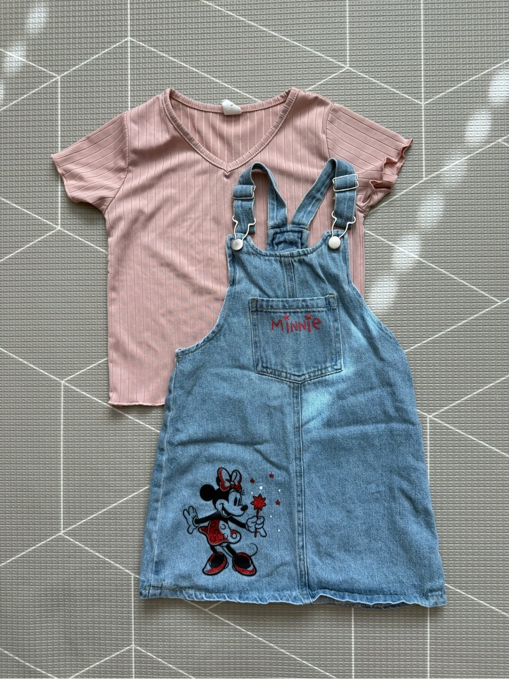 Disney|Baby girl/toddler Denim Overall Jumper Dress w Minnie Mouse & tee•••4T